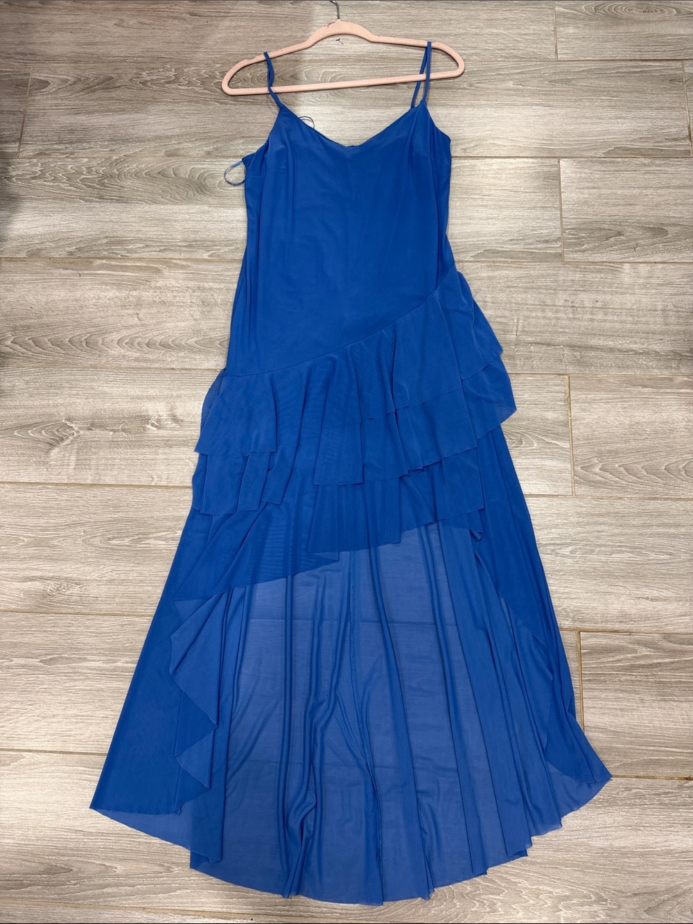 Bar lll Blue mesh Ruffled Spaghetti Strap Maxi Dress XL